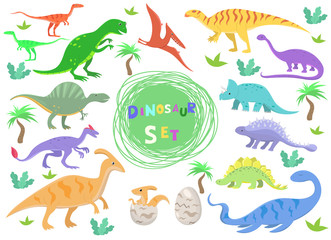 Set of color dinosaurs in cartoon style. Vector illustration isolated on white background.