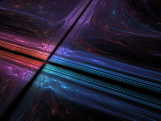 3d illustration - abstract background image, flat geometric plane with intersecting black lines, glowing light, soft colorful glowing lines, intersecting paths, intersection of lines