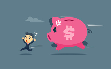 a businessman is being chased by a giant pig.