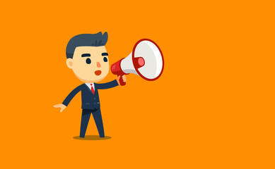 a businessman is holding a megaphone. vector illustration