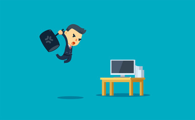 a businessman is trying to broke the computer. vector illustration