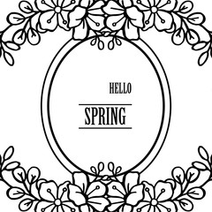 Background for banner hello spring, with simple style leaf floral frame. Vector