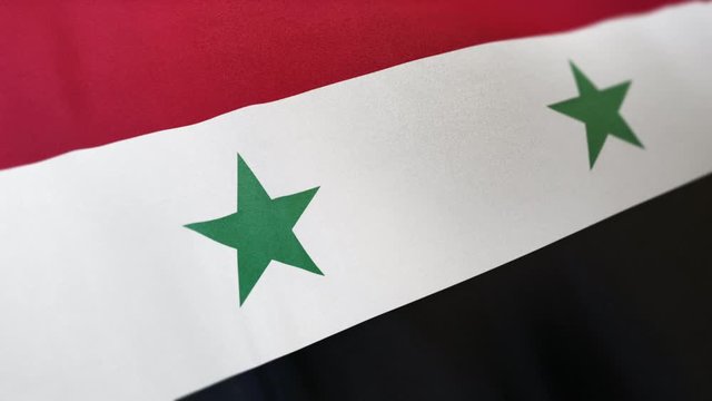 Syria national flag seamlessly waving on realistic satin texture 29.97FPS