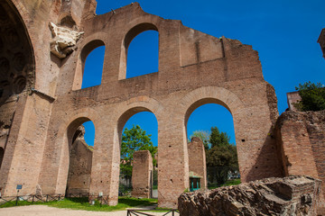 Detail of the walls of the Basilica of Maxentius and Constantine in the Roman Forum in Rome