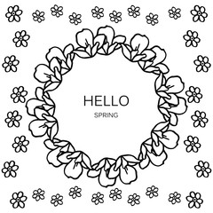Hello spring, card with decorative of leaf flower frame. Vector