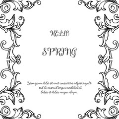 Template for banner of hello spring, with silhouette leaf floral frame. Vector