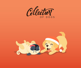 Cute dogs labrador and golden retriever. Flat animal cartoon character