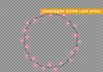 Christmas lights isolated realistic design elements. Xmas glowing lights. Garlands, Christmas decorations.