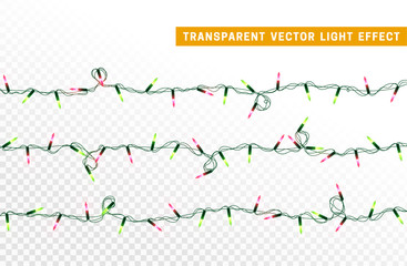 Christmas lights, Xmas decorations glowing green and pink garlands.