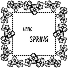 Template for banner of hello spring, with silhouette leaf floral frame. Vector