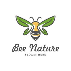 natural bee logo - vector illustration of design on a light background