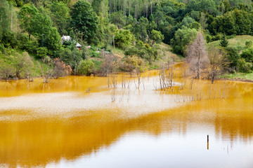 nature pollution from copper mine at lake Geamana, Romania