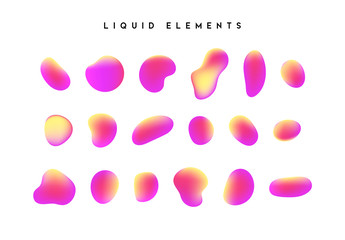 Gradient iridescent shapes. Set isolated liquid elements of holographic chameleon design palette of shimmering colors. Modern abstract pattern, bright colorful paint splash fluid.
