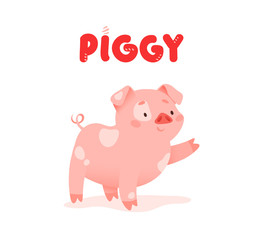 Pink piggy. Funny pig isolated on white background.