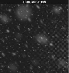 Obraz premium Falling white snow on transparent background. Texture winter snowflakes.