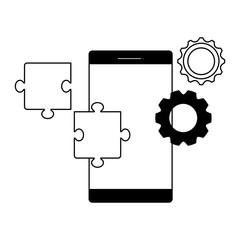 smartphone device with puzzle and gears