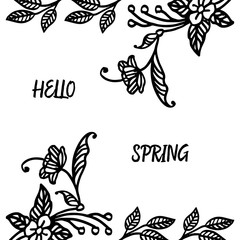 Invitation card of hello spring, border frame with leaf floral, elegant isolated on white background. Vector