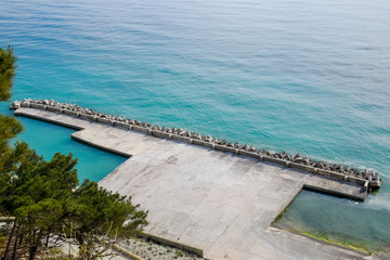 Concrete pier and sea pier on Black Sea, Breakwater at the concrete pier.