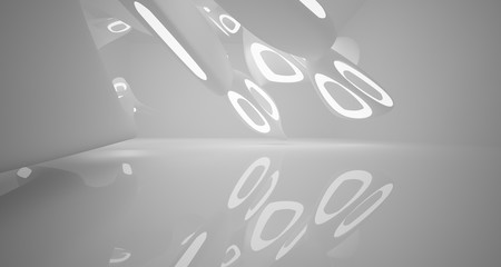 White smooth abstract architectural background. Night view with illumination. 3D illustration and rendering