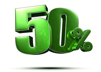50 percent green 3d rendering on white background.(with Clipping Path).