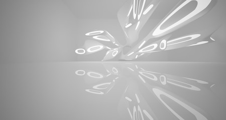 White smooth abstract architectural background. Night view with illumination. 3D illustration and rendering