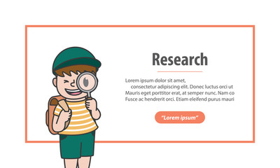 Banner the boy is holding a magnifying glass and wearing a cap illustration vector on white background. Education and study concept.