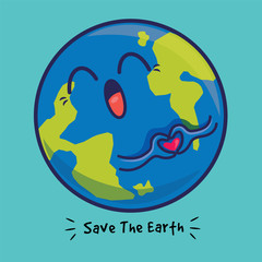 Cartoon cute big earth with love hand sign delivery message of protecting the environment - flat design minimal vector character