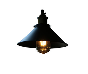 Black decorated lamp hanging and lighting bulb isolated on white background with clipping path..