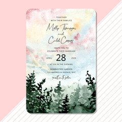 wedding invitation with landscape watercolor background