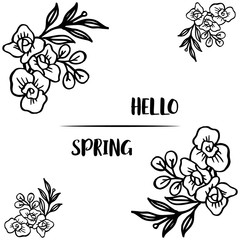 Card template of hello spring with design wallpaper of wreath frame. Vector