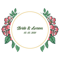 Design style green leafy flower frame, for greeting card bride and groom. Vector