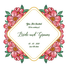 Template bride and groom, wedding invitation card, with crowd of wreath frame. Vector