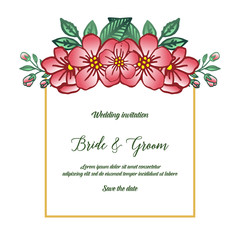 Poster or banner bride and groom, with motif of leaf flower frame. Vector