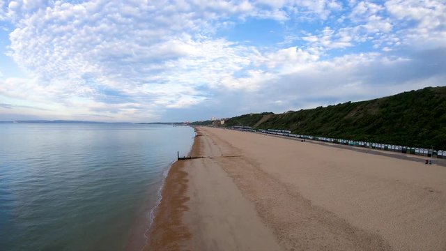 Aerial Drone Footage along Boscombe Beach, Bournemouth, Dorset.