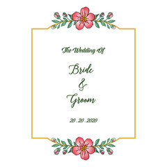 Obraz premium Calligraphic card design bride and groom, with green leafy flower frame. Vector
