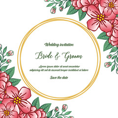 Decorative template of card bride and groom, with border of wreath frame. Vector