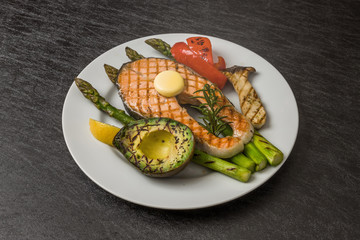 サーモンステーキ　Typical delicious grilled salmon steak