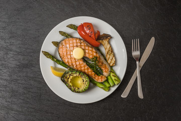 サーモンステーキ　Typical delicious grilled salmon steak