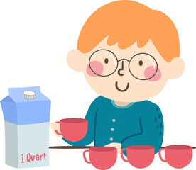 Kid Boy Measure Quart Cups Illustration