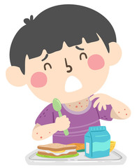 Kid Boy School Cafeteria Food Allergy Illustration