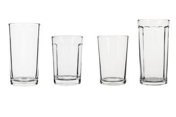 Set of empty glass of water isolated on white background
