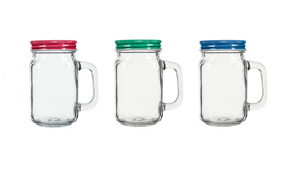 Set of glass jar isolated on white background.