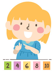 Kid Girl Count By Twos Illustration