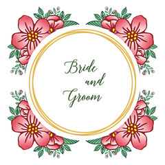 Wedding greeting card bride and groom, romantic, with beautiful wreath frame. Vector