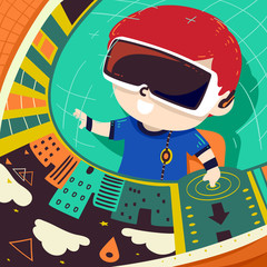 Kid Boy Control Navigate Illustration