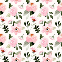 pink green floral watercolor seamless pattern