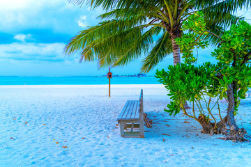 Lonely Chair standing on an exotic beach shoreline