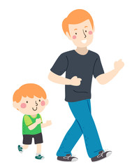 Kid Boy Dad Follow The Leader Illustration