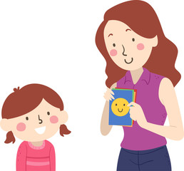 Kid Girl Mom Guess Feeling Flashcards Illustration