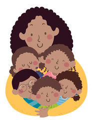 Kids African Teacher Hug Illustration